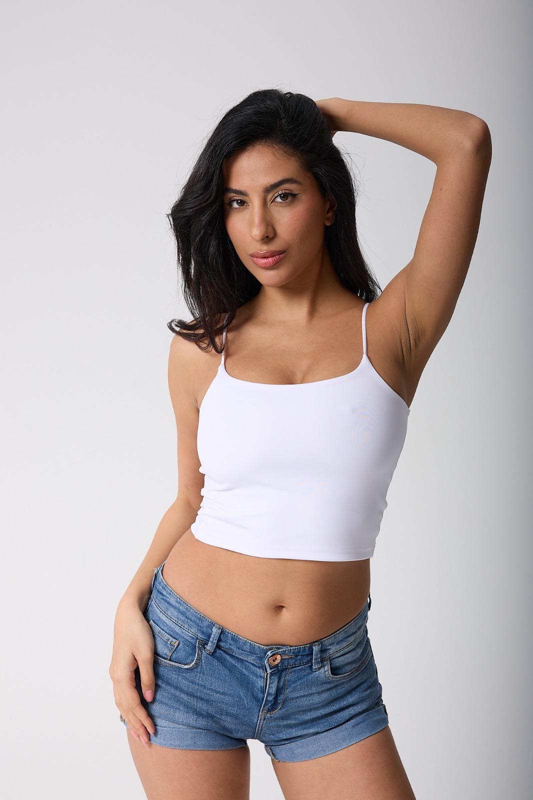 Basic Damen Crop Top Weiß | Bustier Spaghettiträger | Stretch