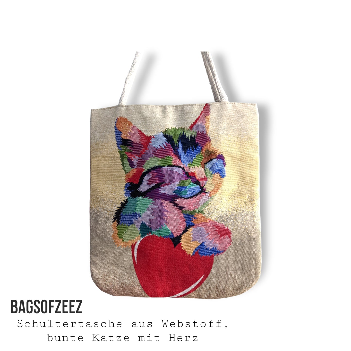 bunte Katze mit Hetz Schultertasche