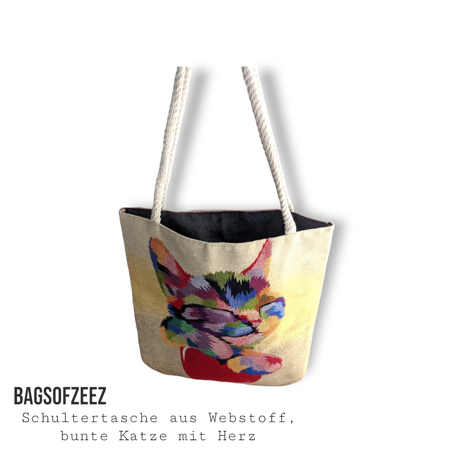 bunte Katze mit Hetz Schultertasche