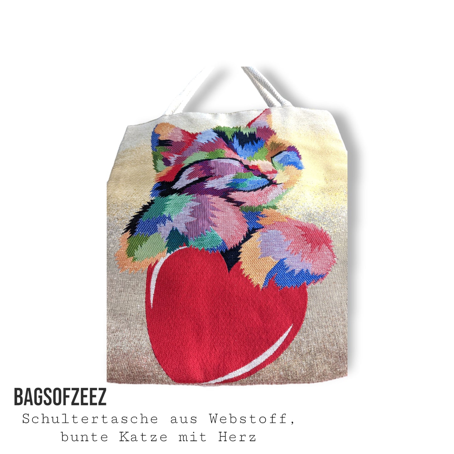 bunte Katze mit Hetz Schultertasche