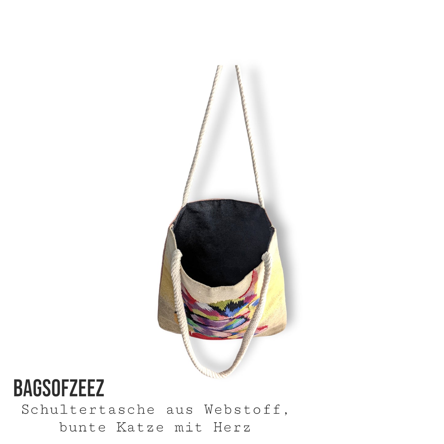 bunte Katze mit Hetz Schultertasche