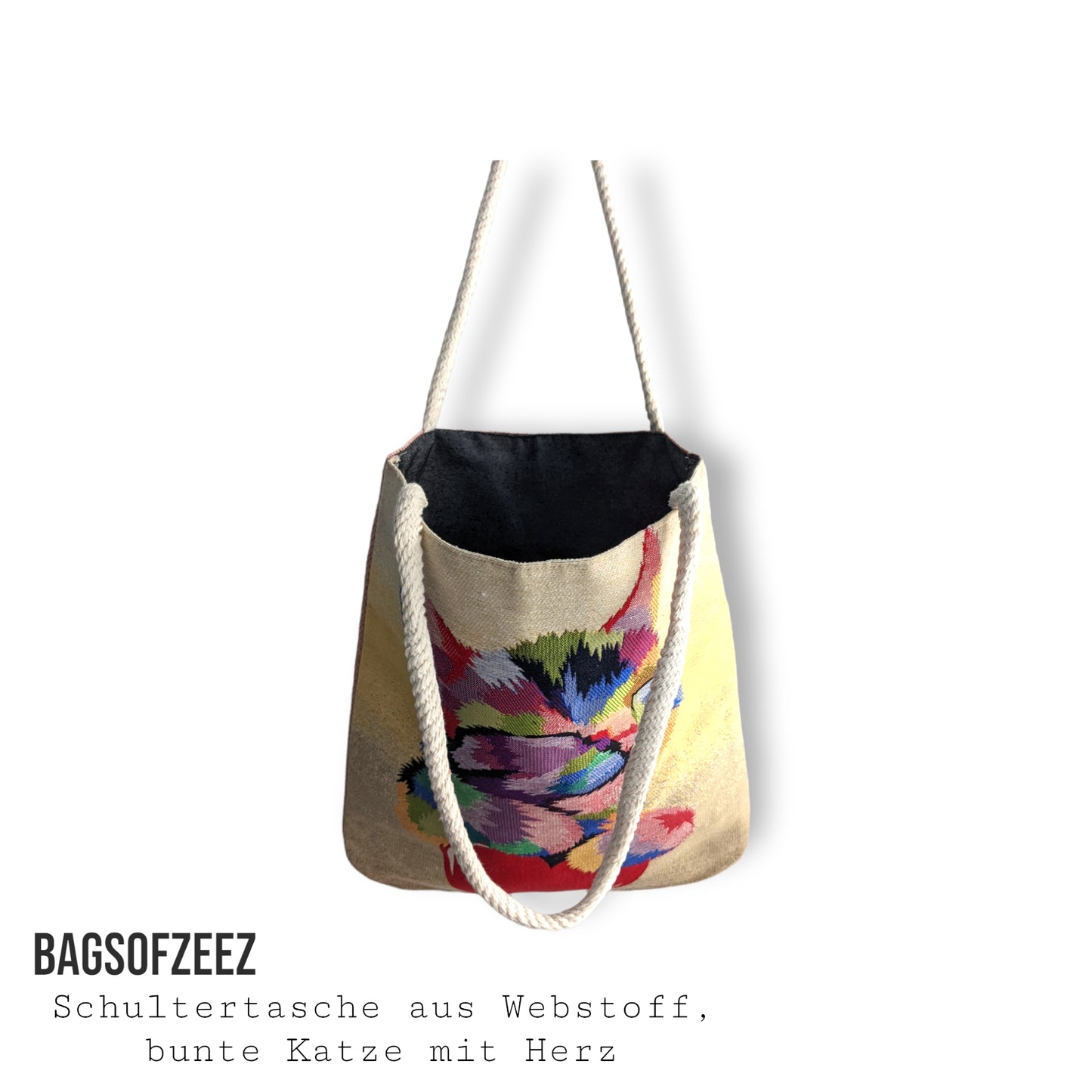 bunte Katze mit Hetz Schultertasche
