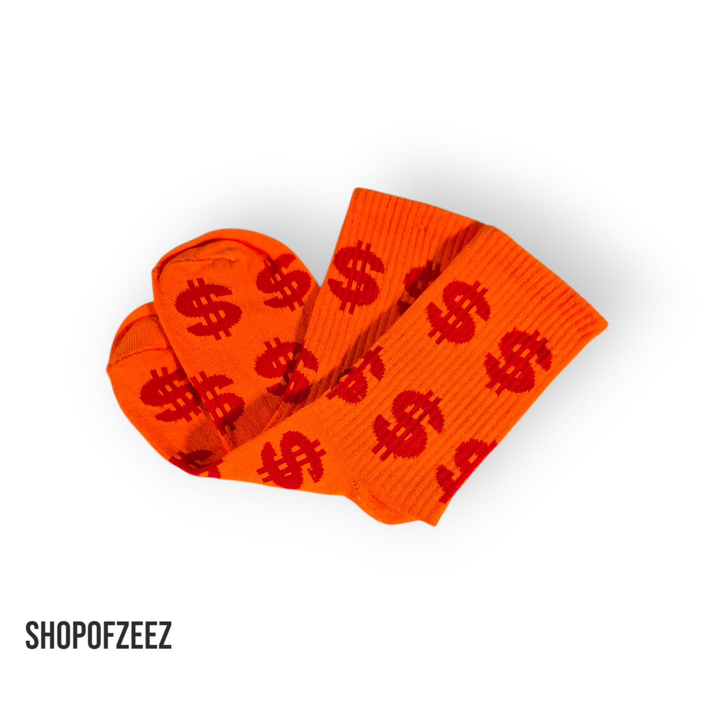 Orange Socken mit Dollar-Muster