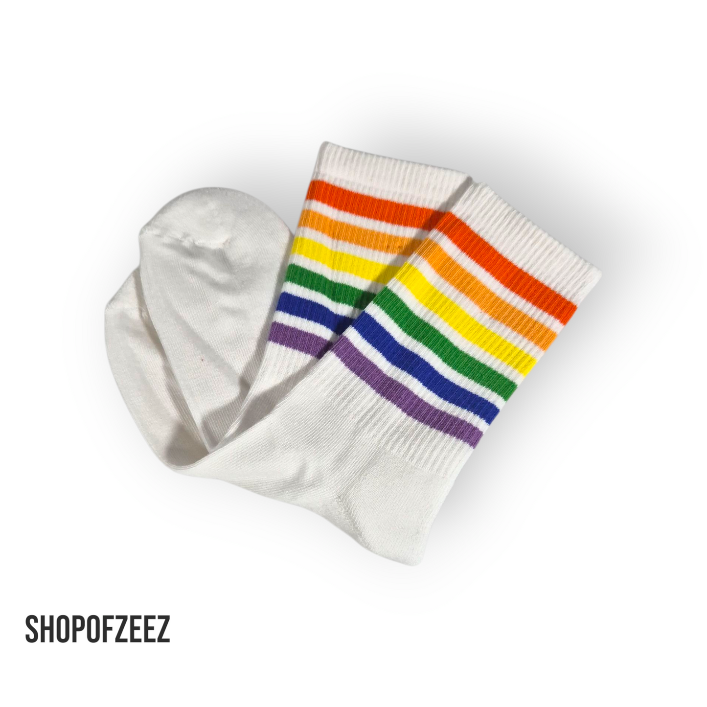 Weiß mit Regenbogenstreifen Sportsocken