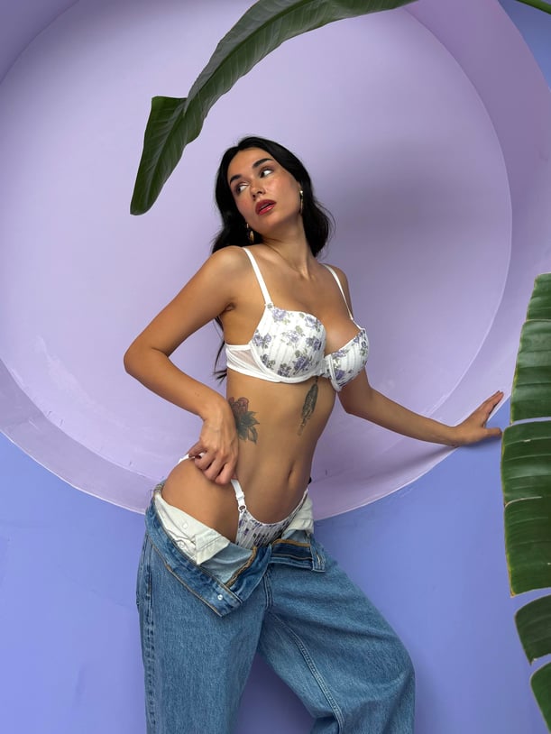 Romantisches Blumen Lingerie Set – Gepolsterter BH mit Bügel & Verstellbarem Slip – Frühling Stil