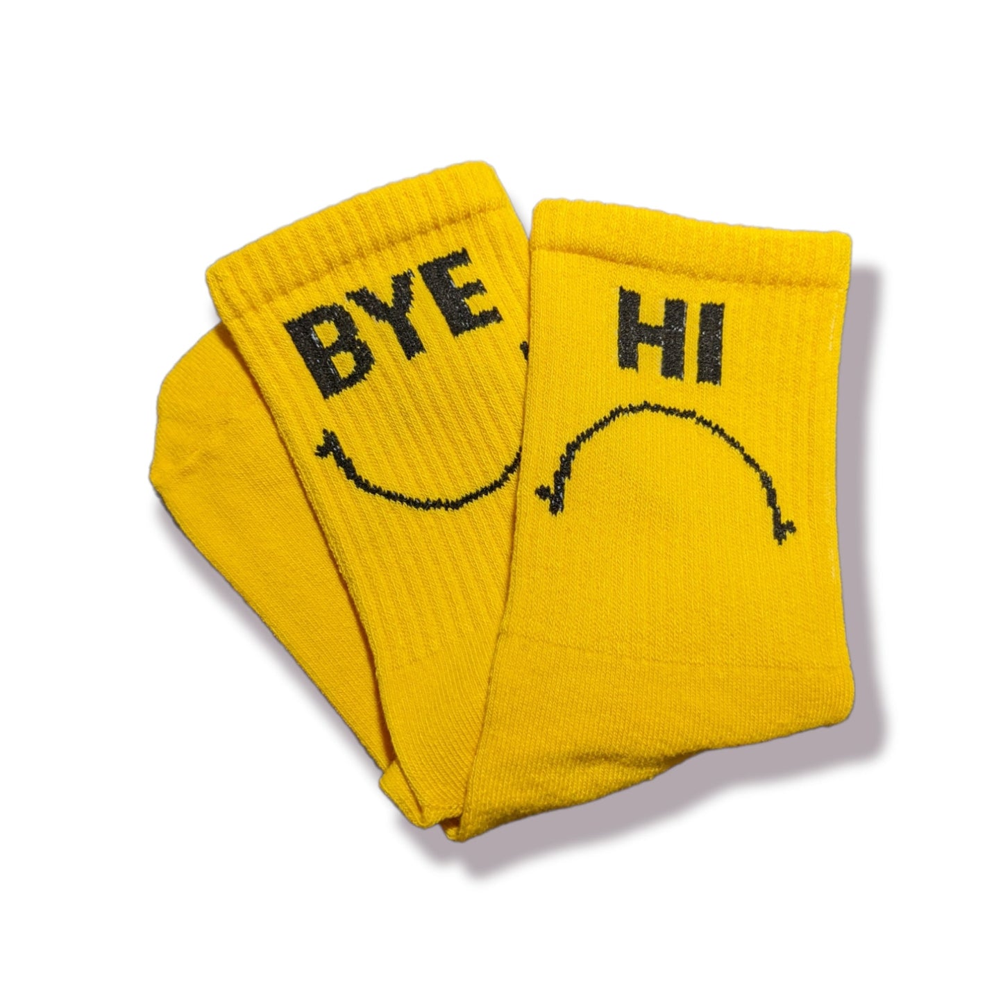 HI & BYE Smiley Socken – Lustige gelbe Motivsocken - Shop of Zeez
