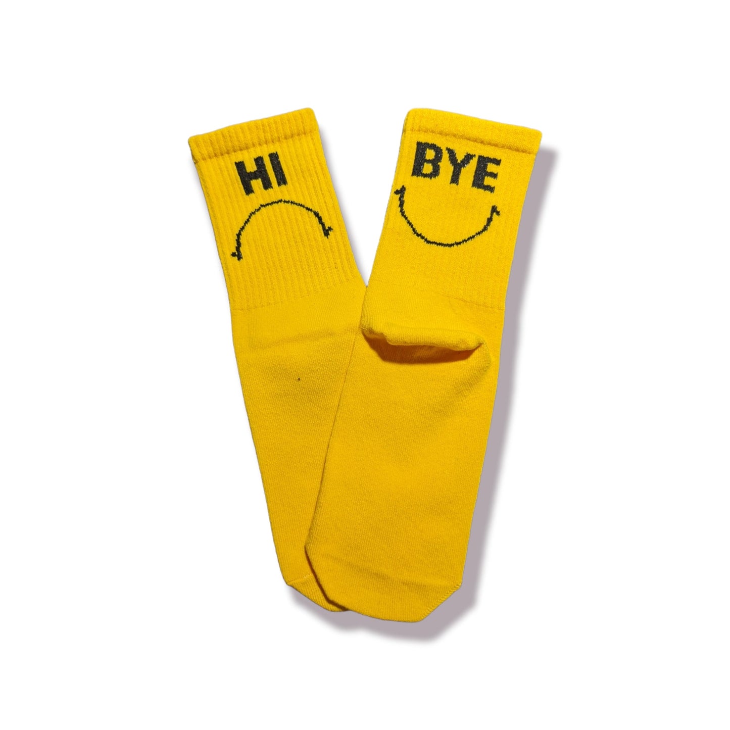 HI & BYE Smiley Socken – Lustige gelbe Motivsocken - Shop of Zeez