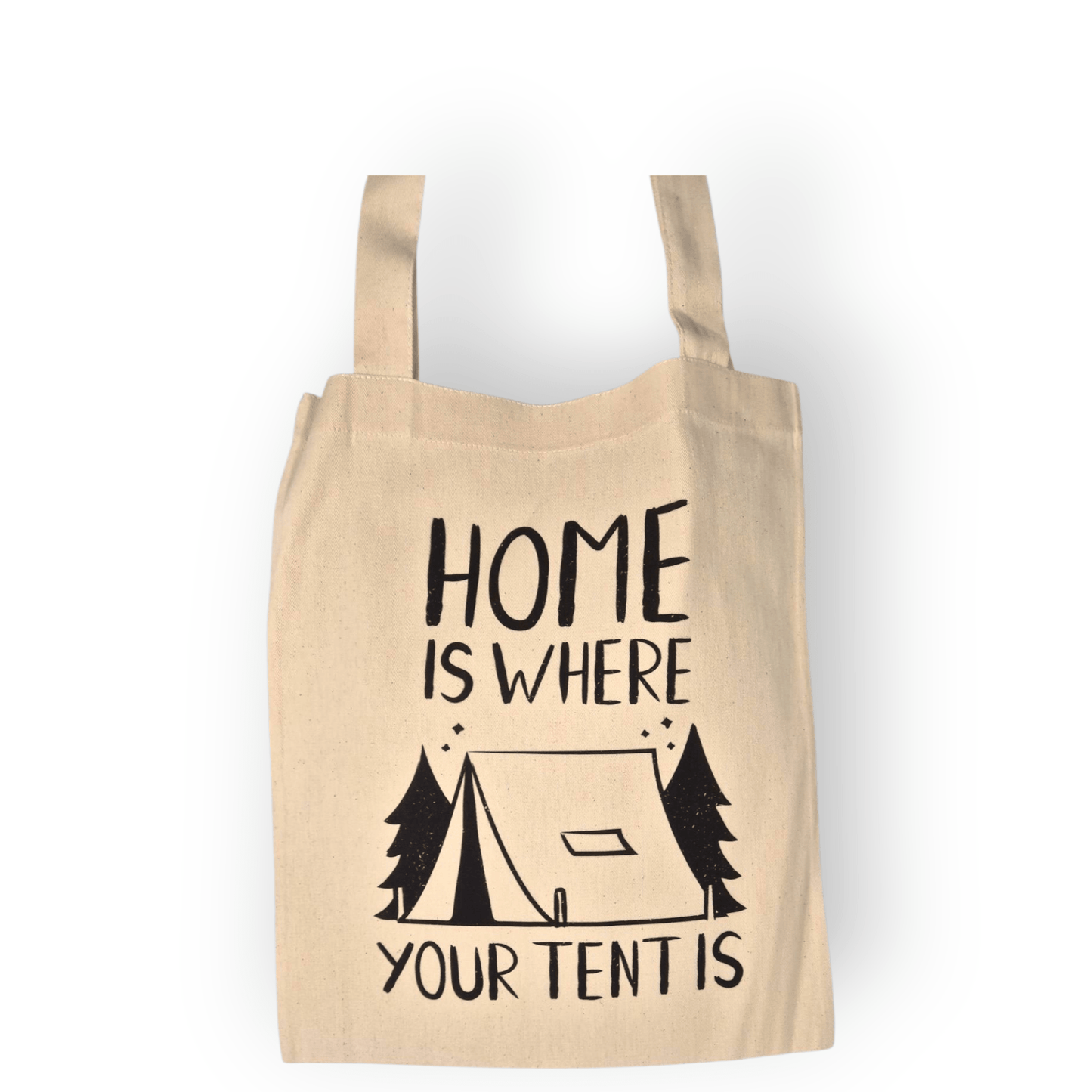 HOME IS WHERE YOUR TENT IS – Camping Stofftasche aus Baumwolle für Natur - und Outdoorfans - Shop of Zeez