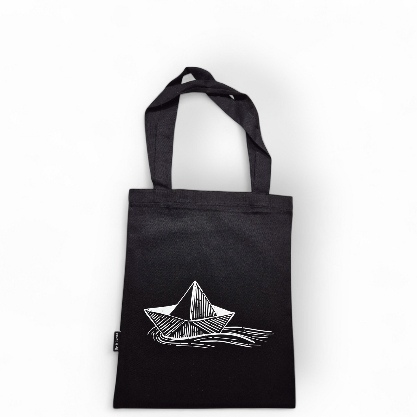 Schwarze Stofftasche mit Papierboot Motiv - Shop of Zeez
