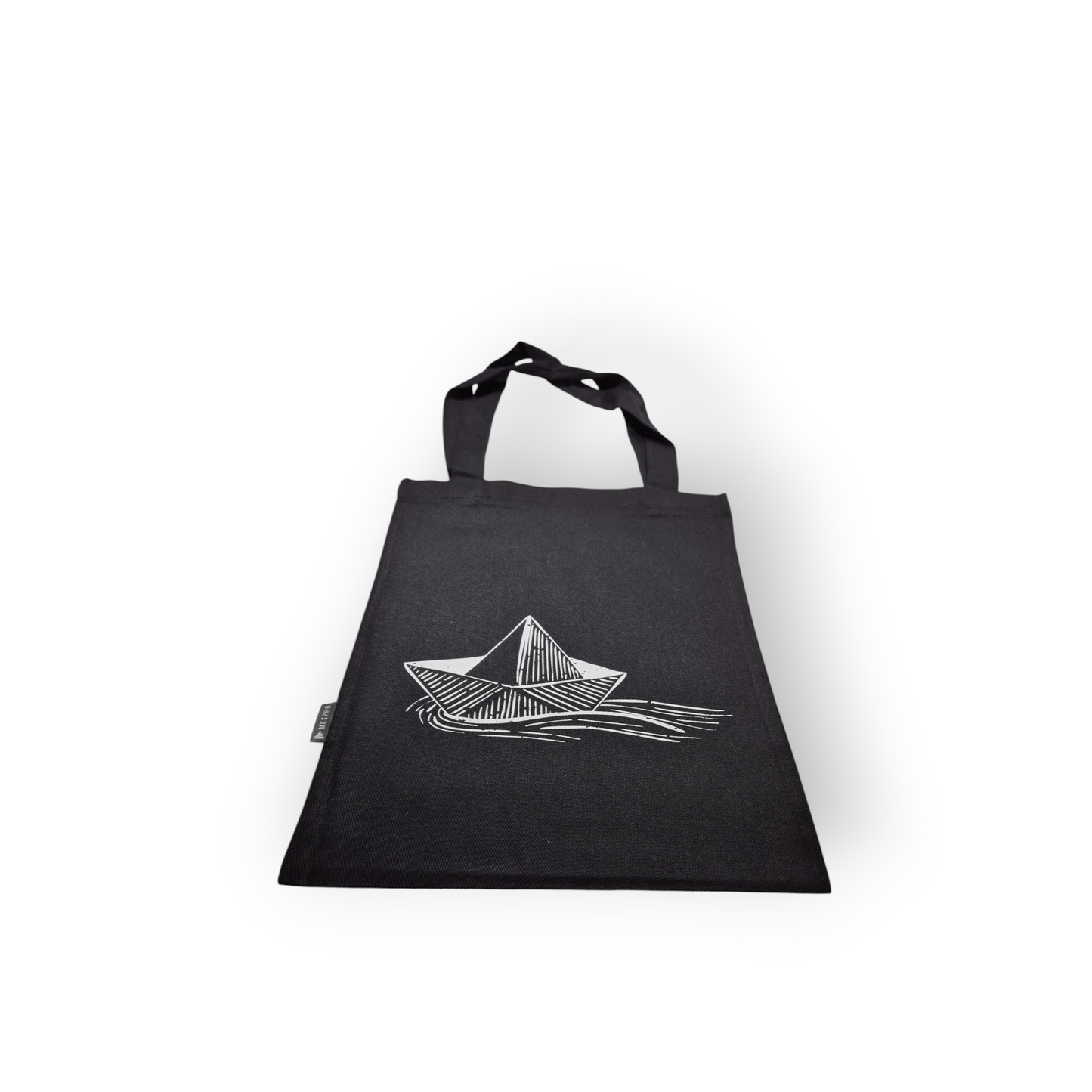Schwarze Stofftasche mit Papierboot Motiv - Shop of Zeez