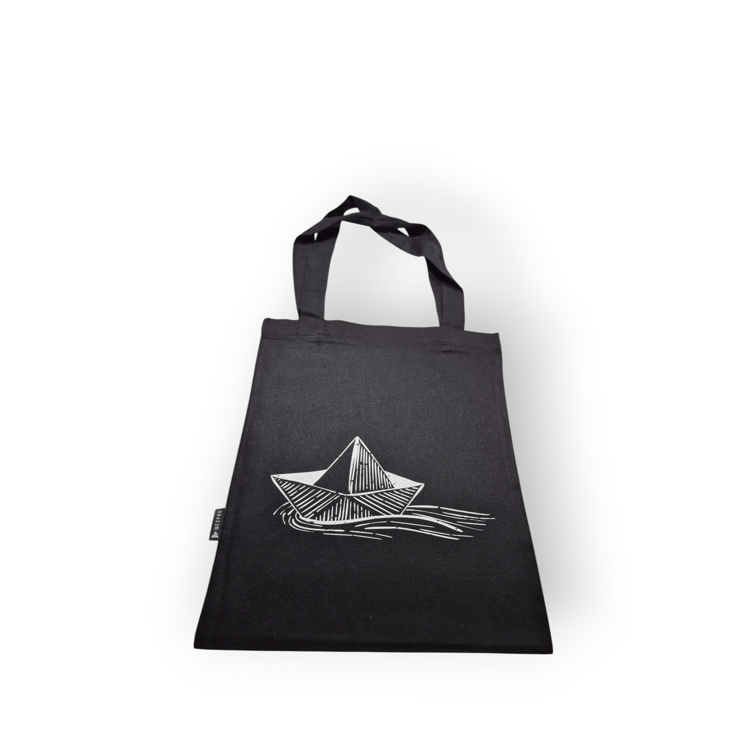 Schwarze Stofftasche mit Papierboot Motiv - Shop of Zeez
