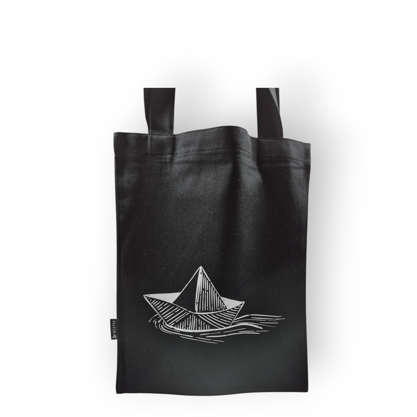 Schwarze Stofftasche mit Papierboot Motiv - Shop of Zeez