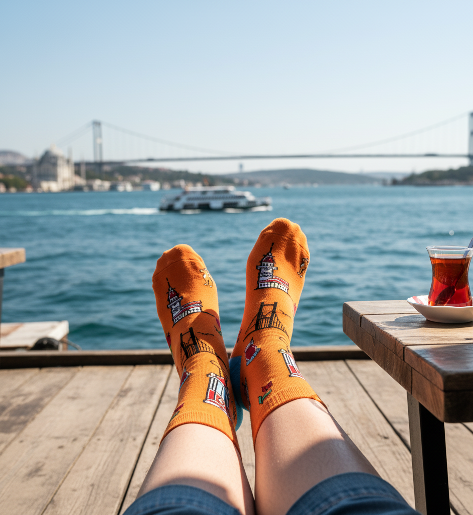 Bunte Istanbul Socken – Unisex Fun Socks | Galata, Kız Kulesi & Bosporus