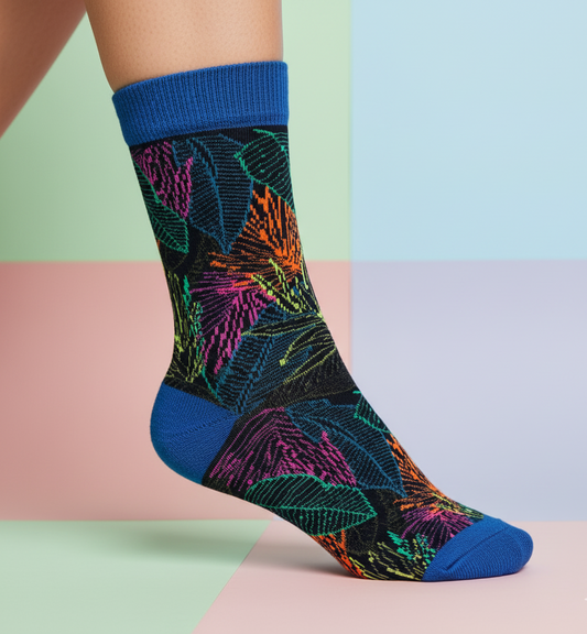 Bunte Premium Baumwollsocken – Stylische Blätter Muster, Atmungsaktiv & Bequem