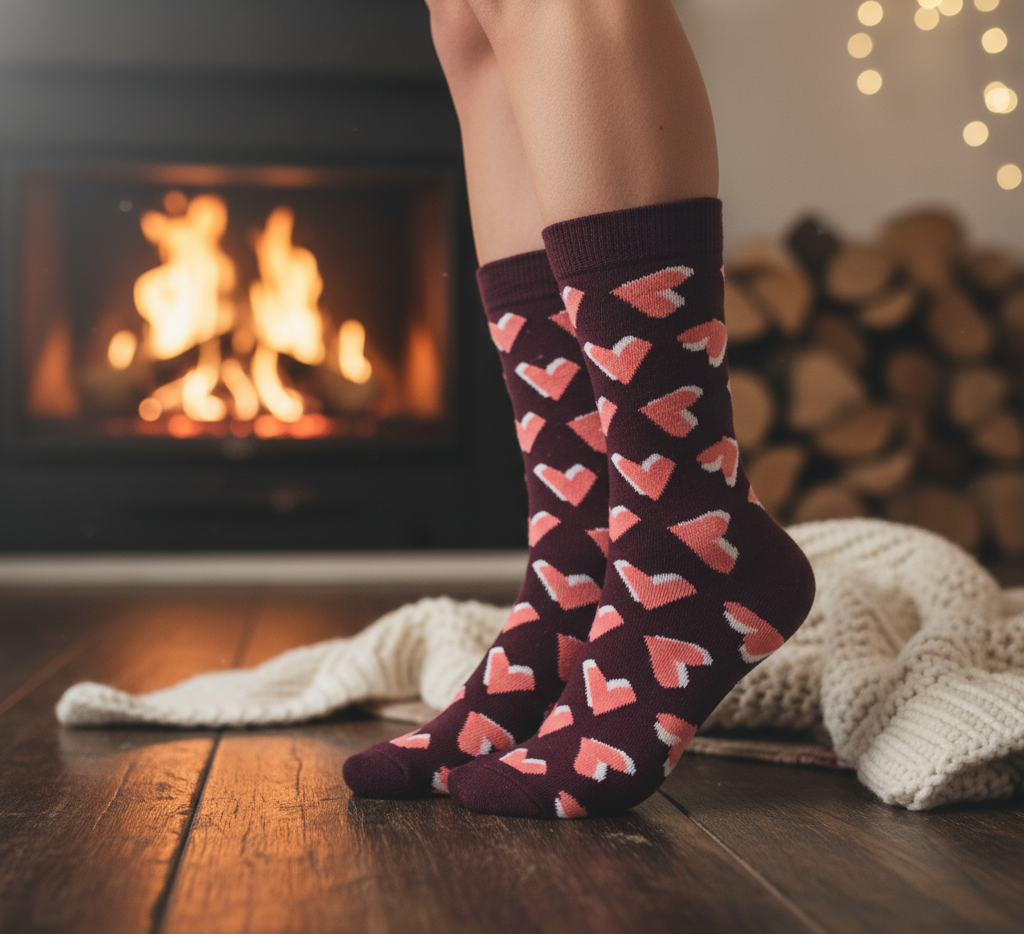 Herz Socken – Dunkelrot/Bordeaux – Romantisches Design – Geschenkidee