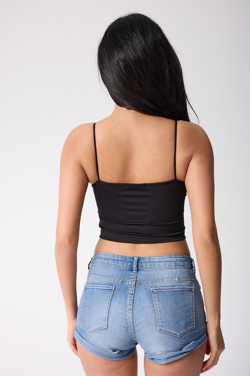 Basic Damen Crop Top Schwarz | Bustier Spaghettiträger | Stretch