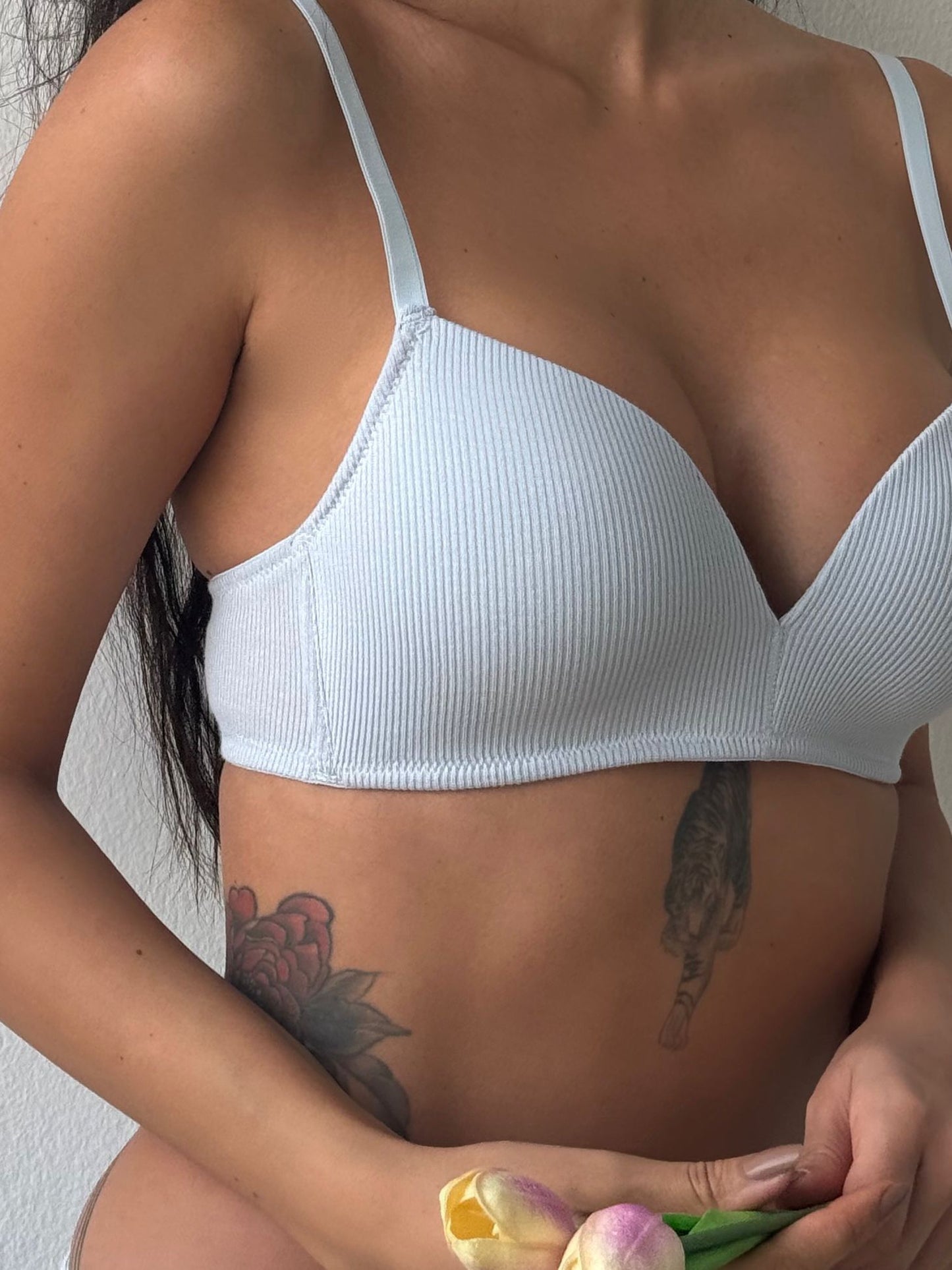 Damen Unterwäsche Set – BH & Slip, Ohne Bügel, Ohne Polster, Baumwolle, Babyblau