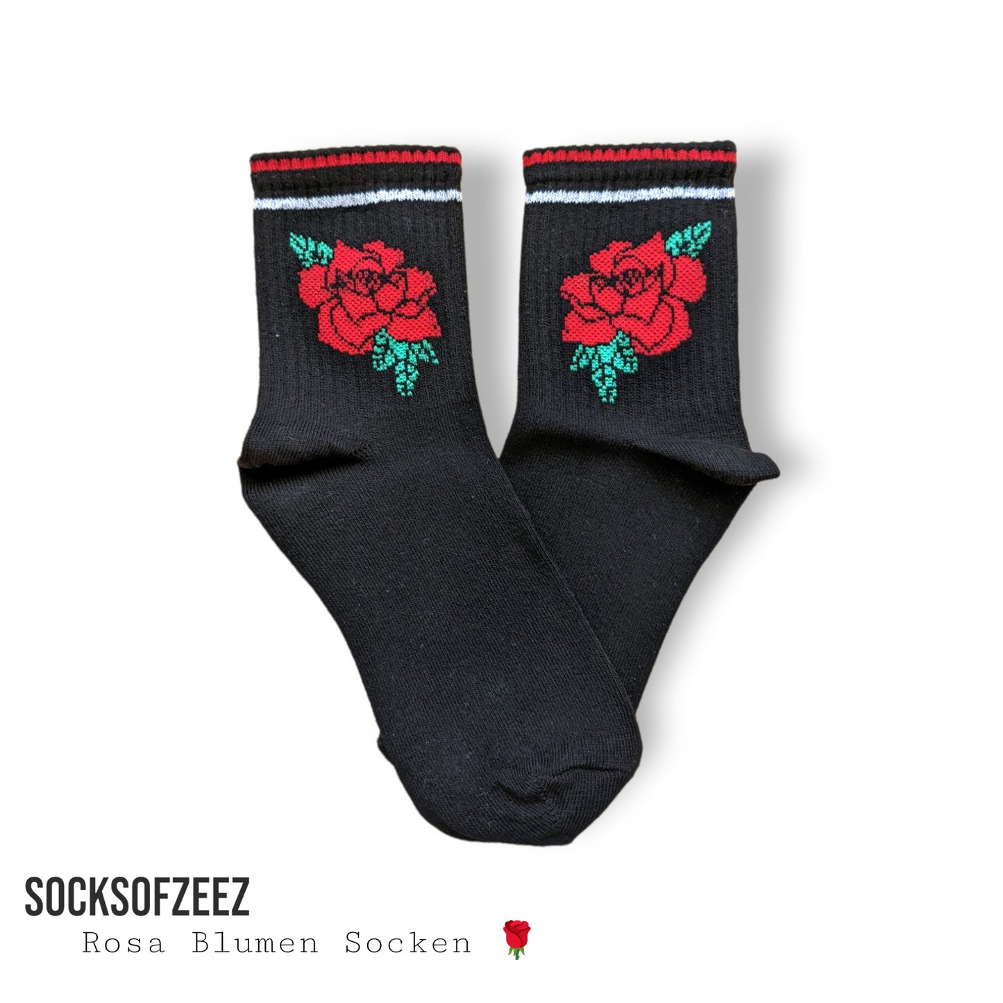 schwarz Rose Blumen Socken