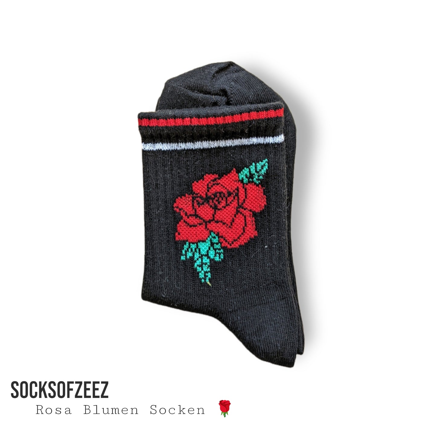 schwarz Rose Blumen Socken