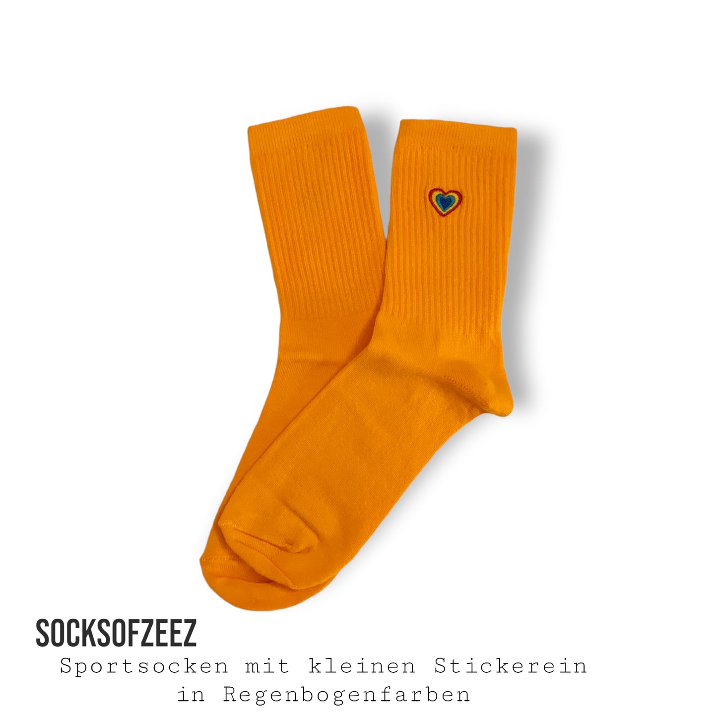orange gestreifte Regenbogenherz Socken