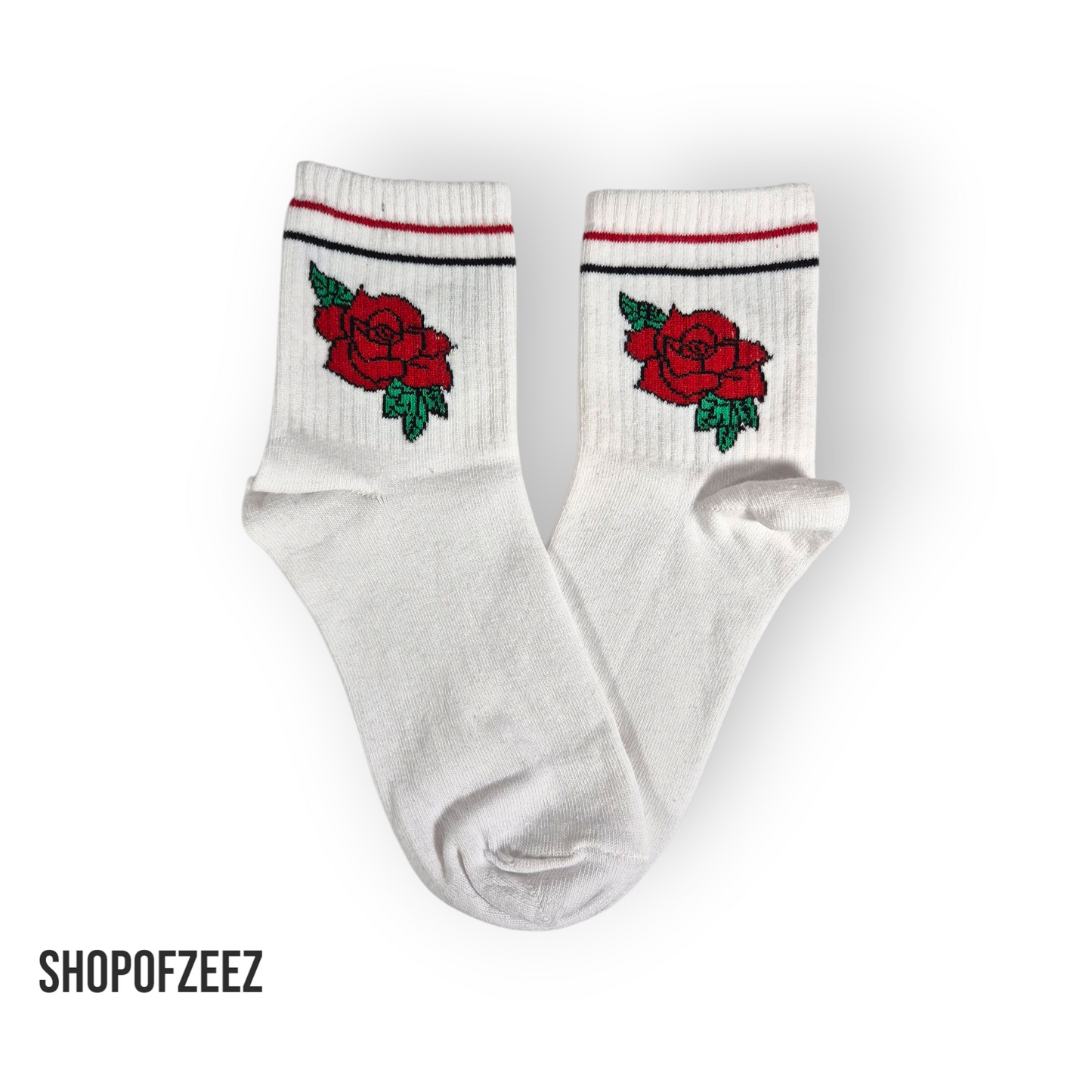 weiß Rose Blumen Socken