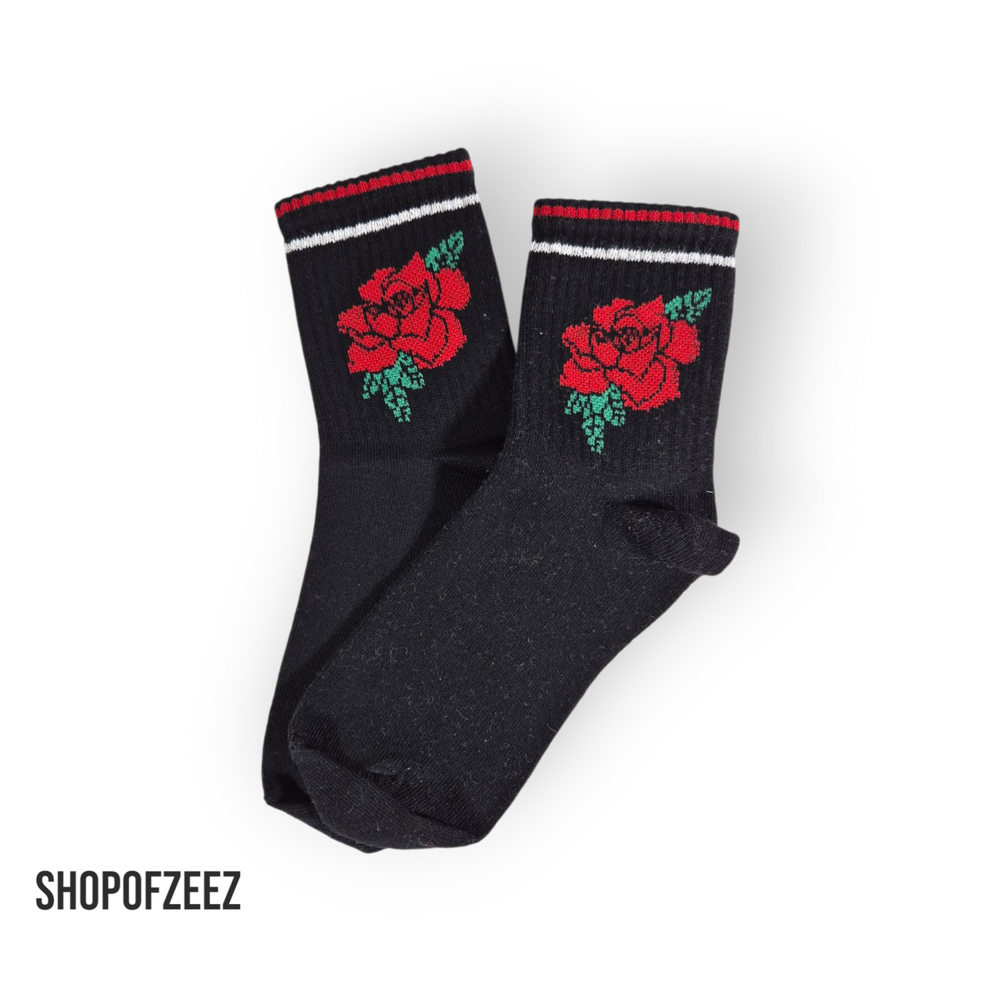 schwarz Rose Blumen Socken