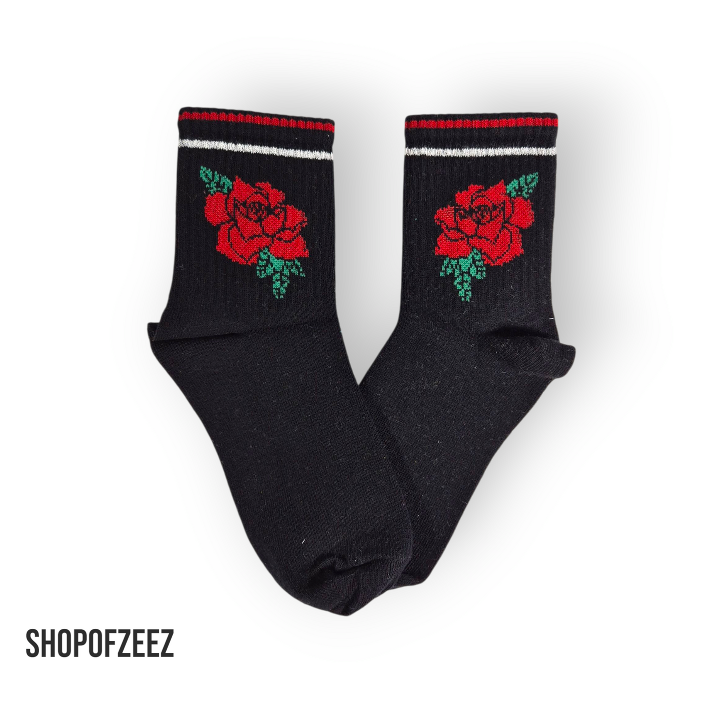 schwarz Rose Blumen Socken