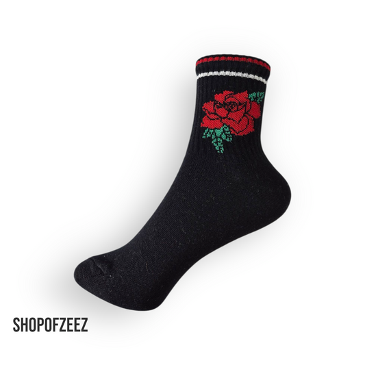 schwarz Rose Blumen Socken