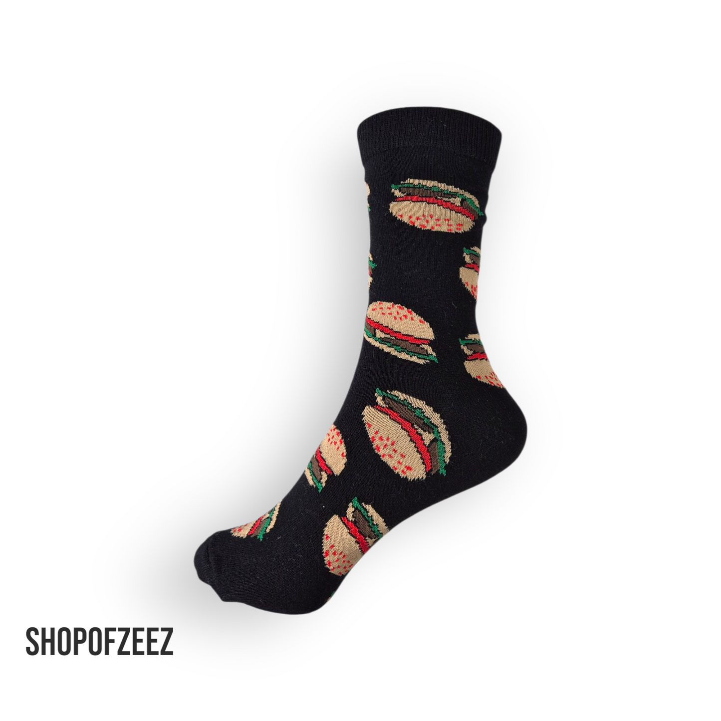 Hamburger Socken – Schwarz mit Burger-Motiv – Lustige Unisex Baumwollsocken