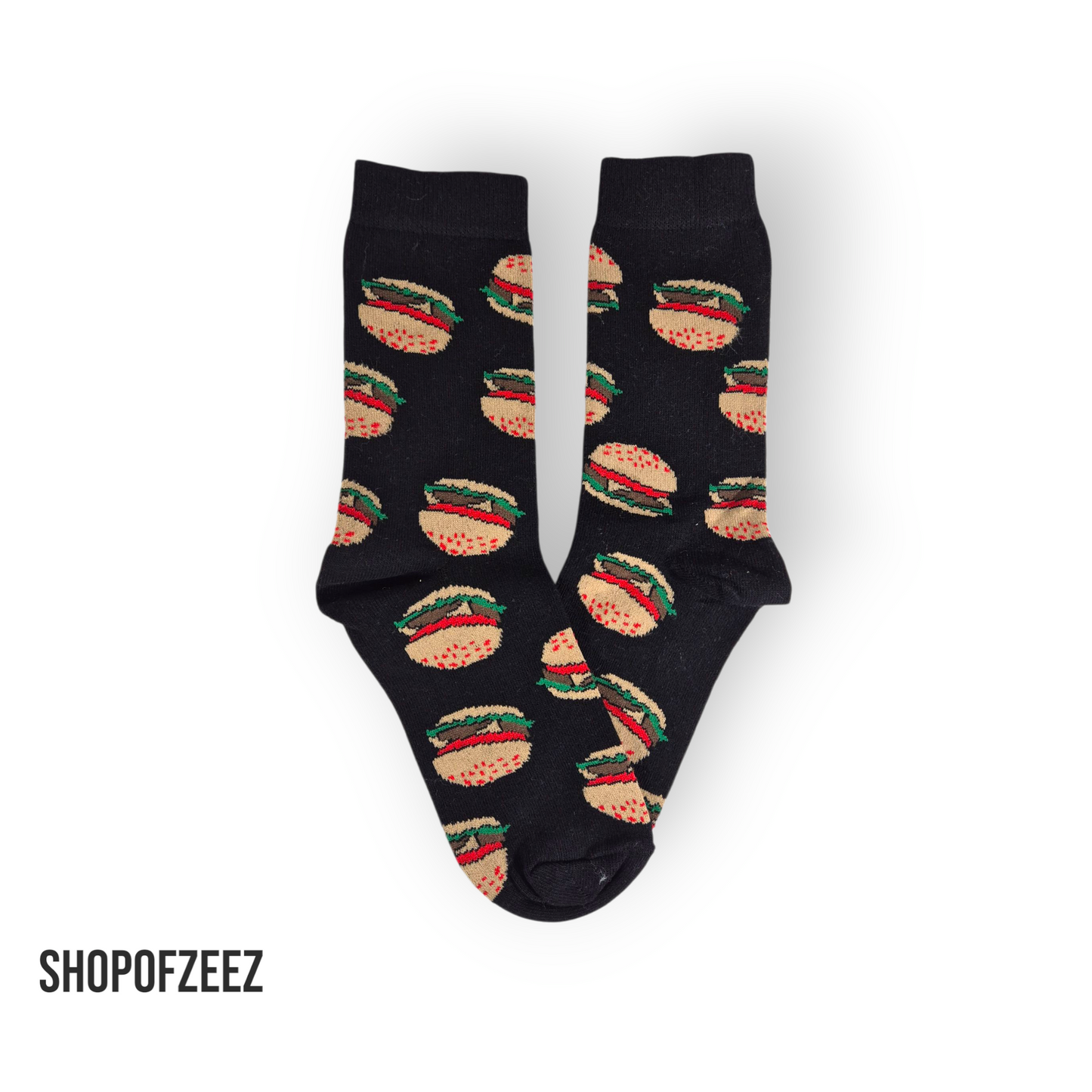 Hamburger Socken – Schwarz mit Burger-Motiv – Lustige Unisex Baumwollsocken
