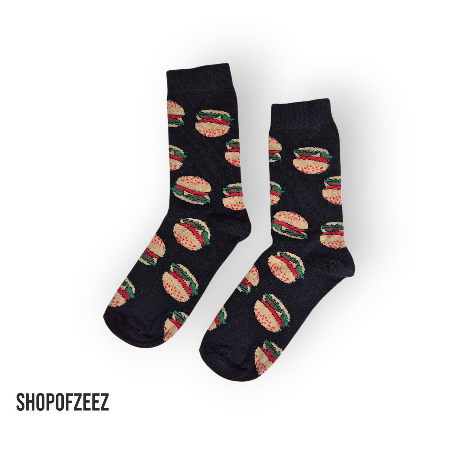 Hamburger Socken – Schwarz mit Burger-Motiv – Lustige Unisex Baumwollsocken