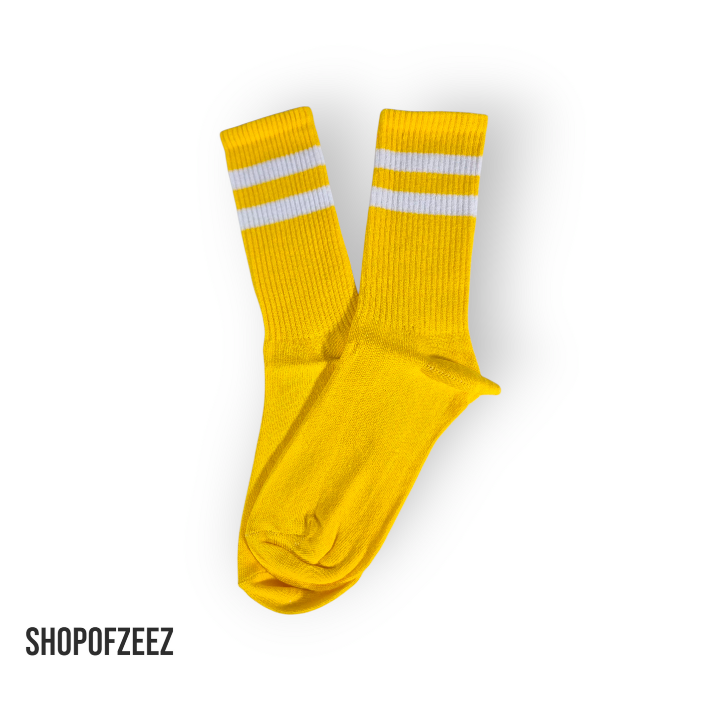 Gelbe Retro-Sportsocken mit weißen Streifen, Einheitsgröße: 37-44