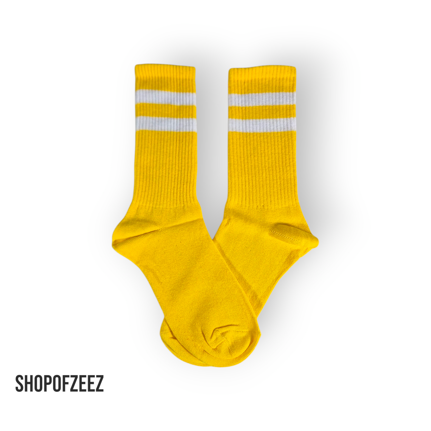 Gelbe Retro-Sportsocken mit weißen Streifen, Einheitsgröße: 37-44