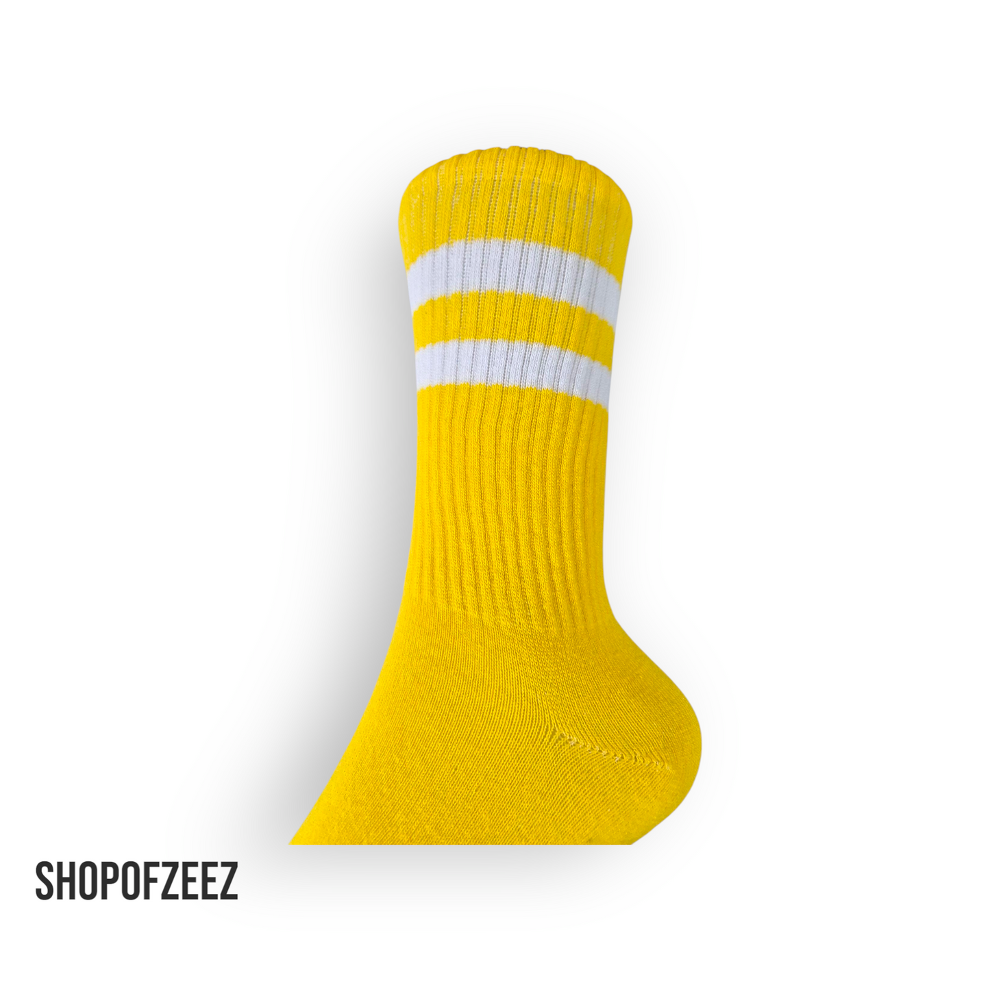 Gelbe Retro-Sportsocken mit weißen Streifen, Einheitsgröße: 37-44