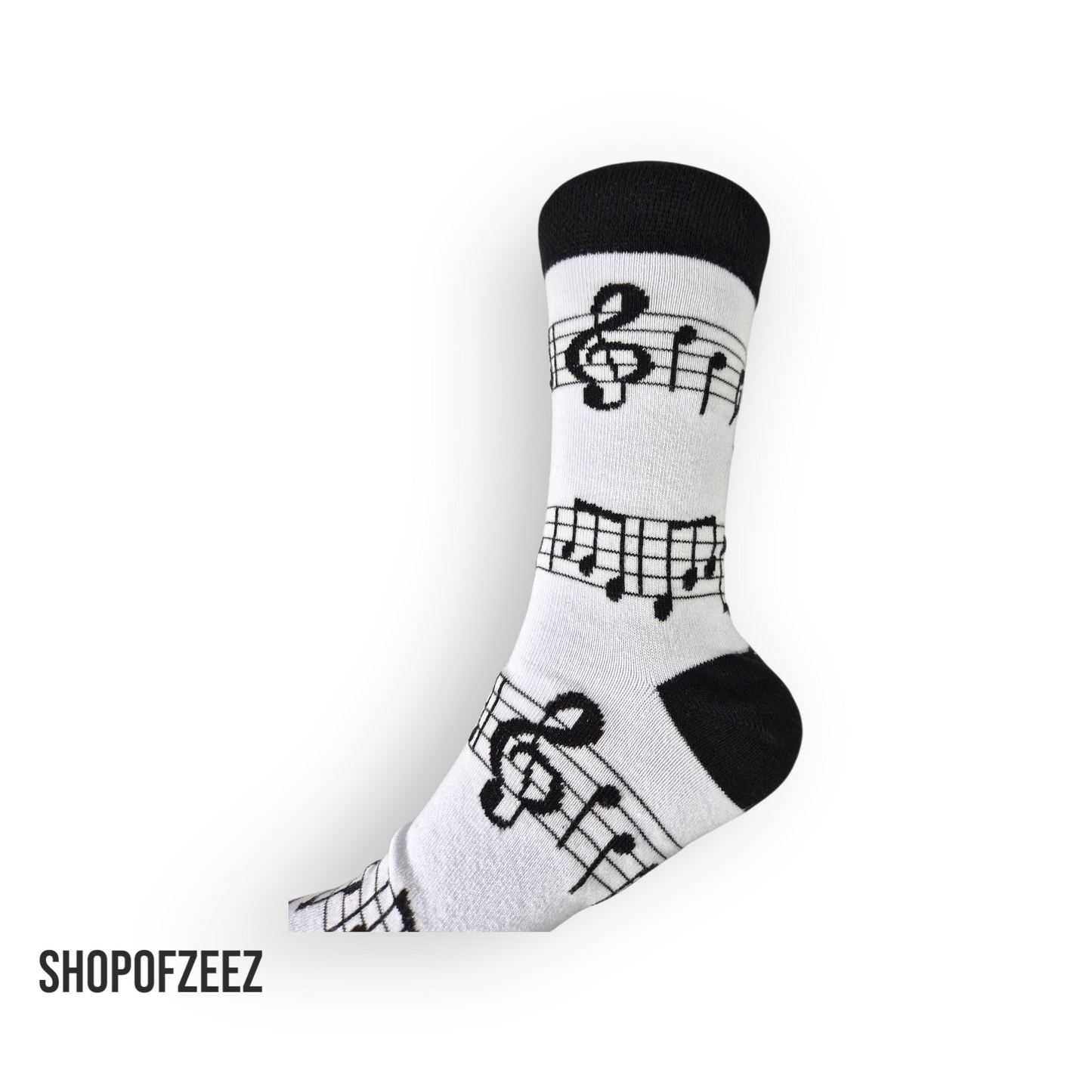 Musiknoten Socken – Weiße Baumwollsocken mit Notenmuster für Musikliebhaber