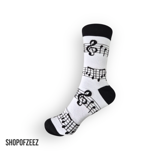 Musiknoten Socken – Weiße Baumwollsocken mit Notenmuster für Musikliebhaber