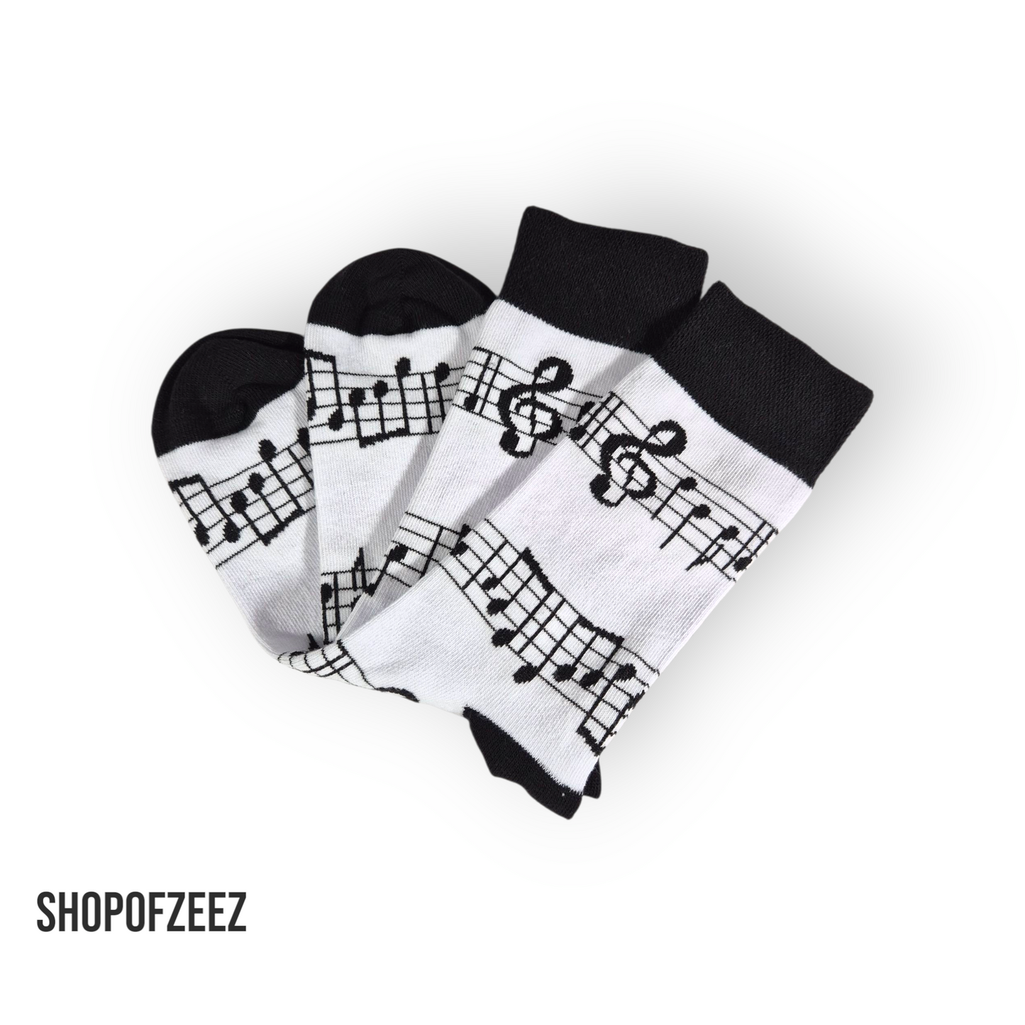 Musiknoten Socken – Weiße Baumwollsocken mit Notenmuster für Musikliebhaber