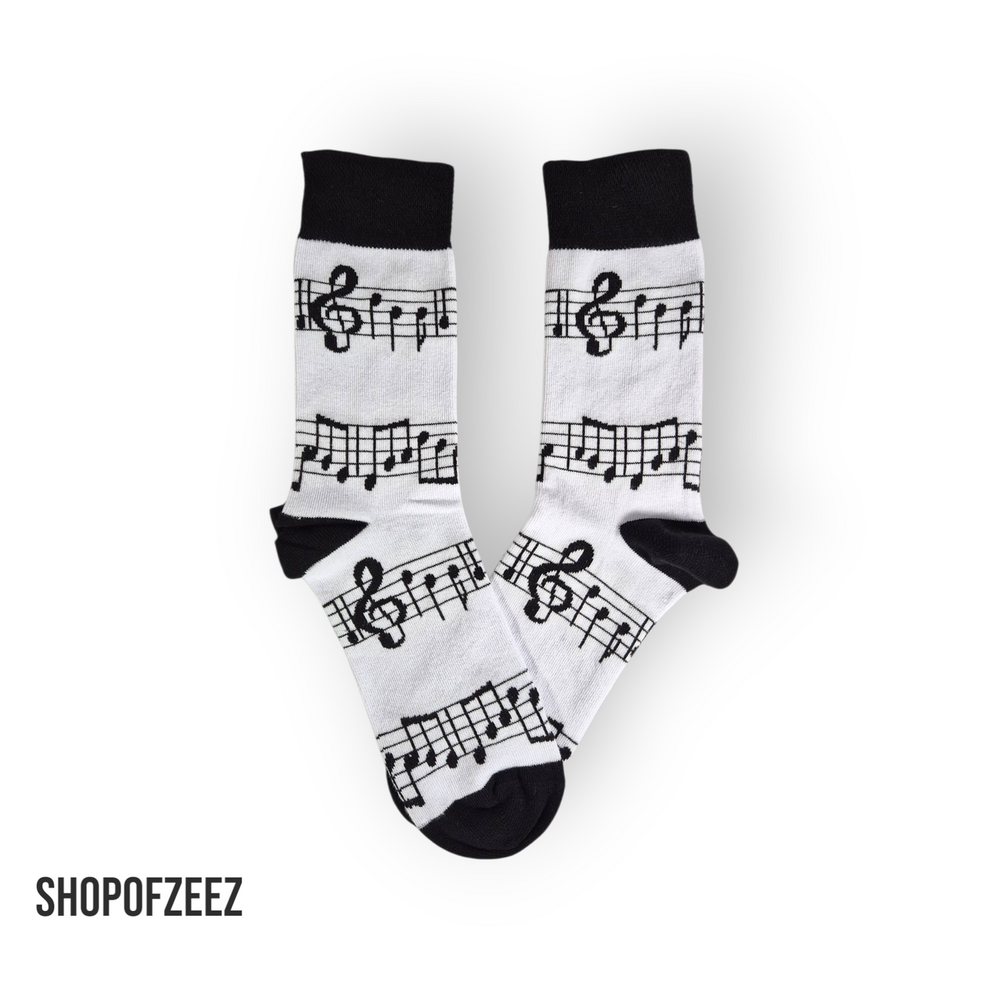 Musiknoten Socken – Weiße Baumwollsocken mit Notenmuster für Musikliebhaber