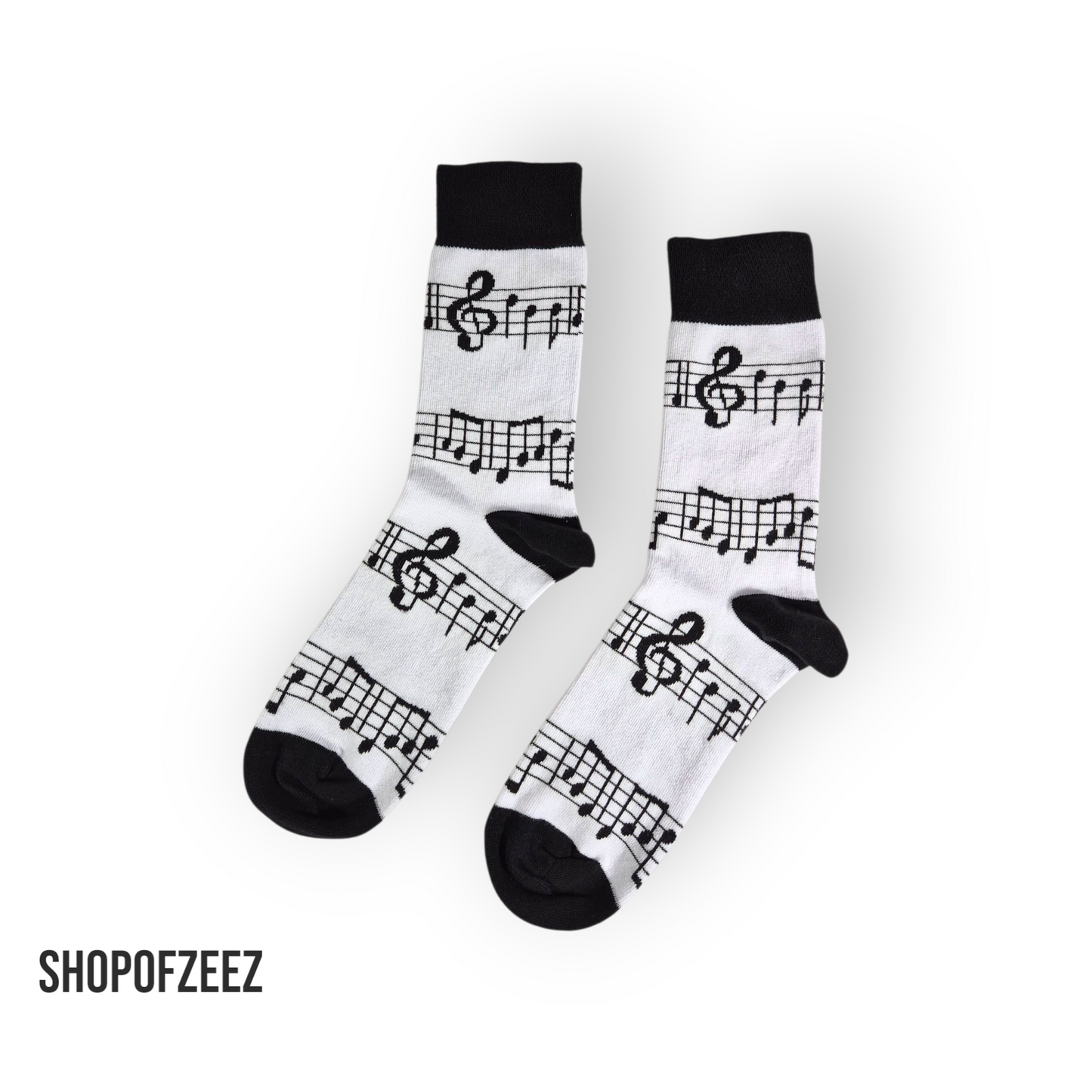 Musiknoten Socken – Weiße Baumwollsocken mit Notenmuster für Musikliebhaber