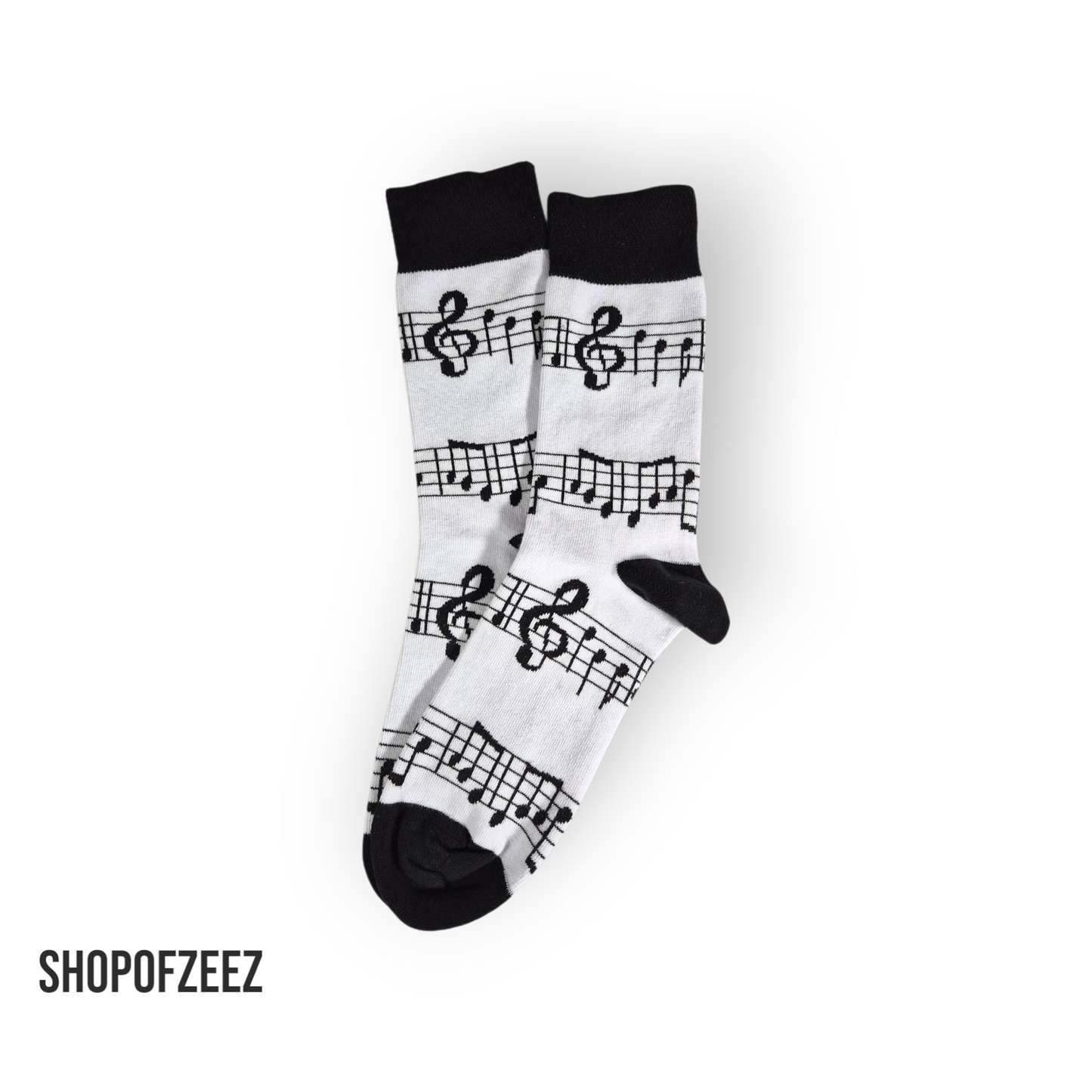 Musiknoten Socken – Weiße Baumwollsocken mit Notenmuster für Musikliebhaber