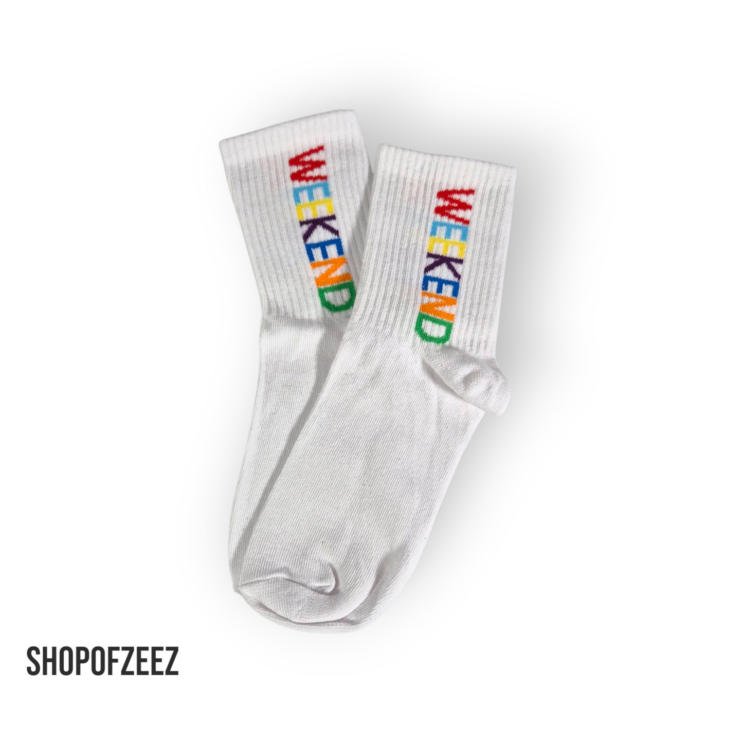 weiße Unisex-Socken mit „WEEKEND“-Motiv