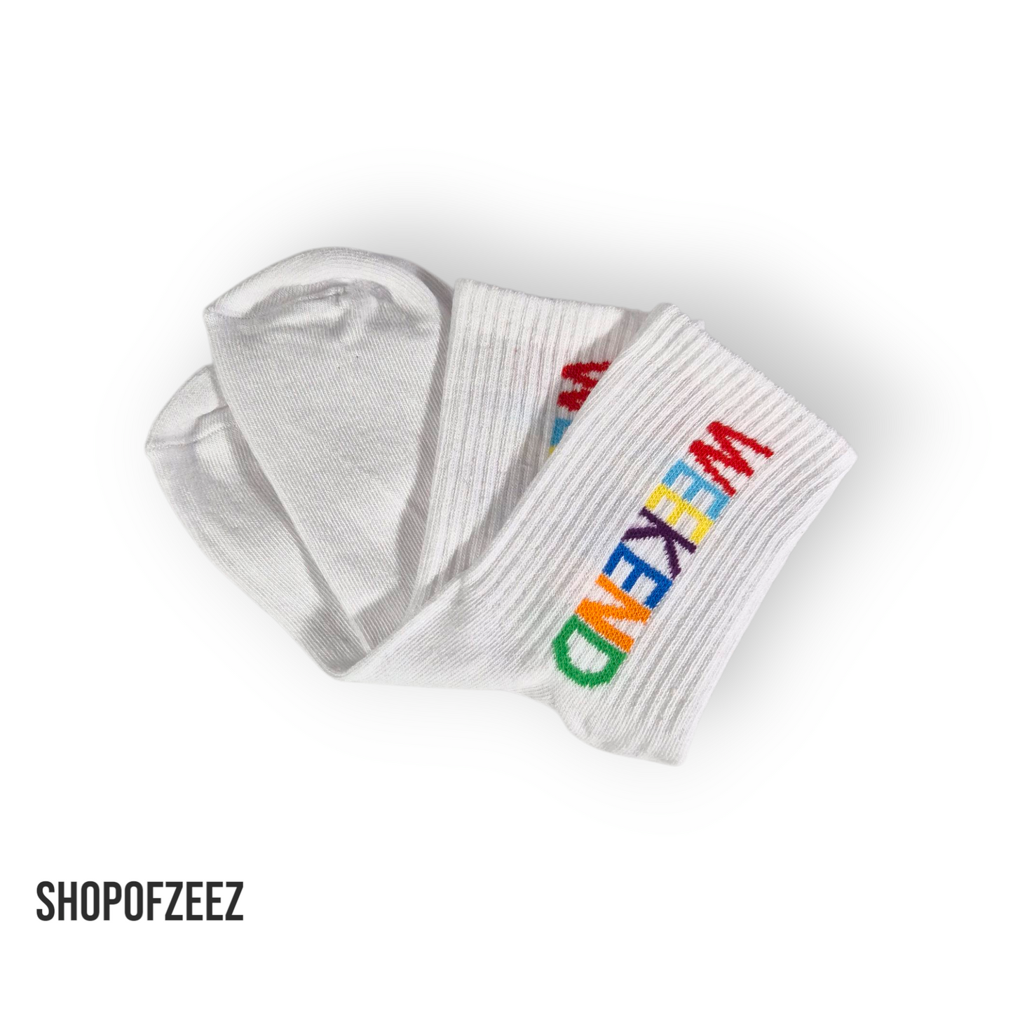 weiße Unisex-Socken mit „WEEKEND“-Motiv