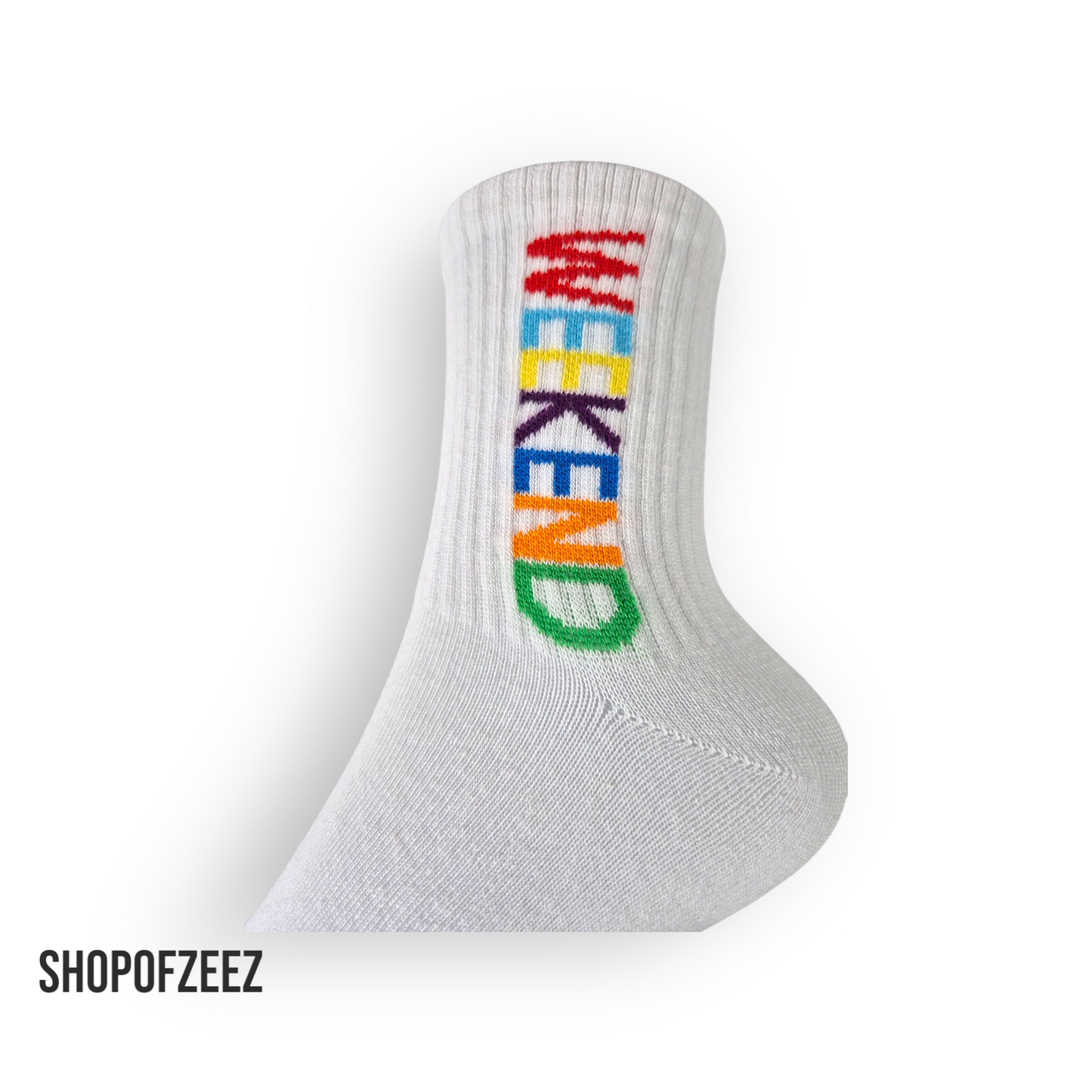weiße Unisex-Socken mit „WEEKEND“-Motiv