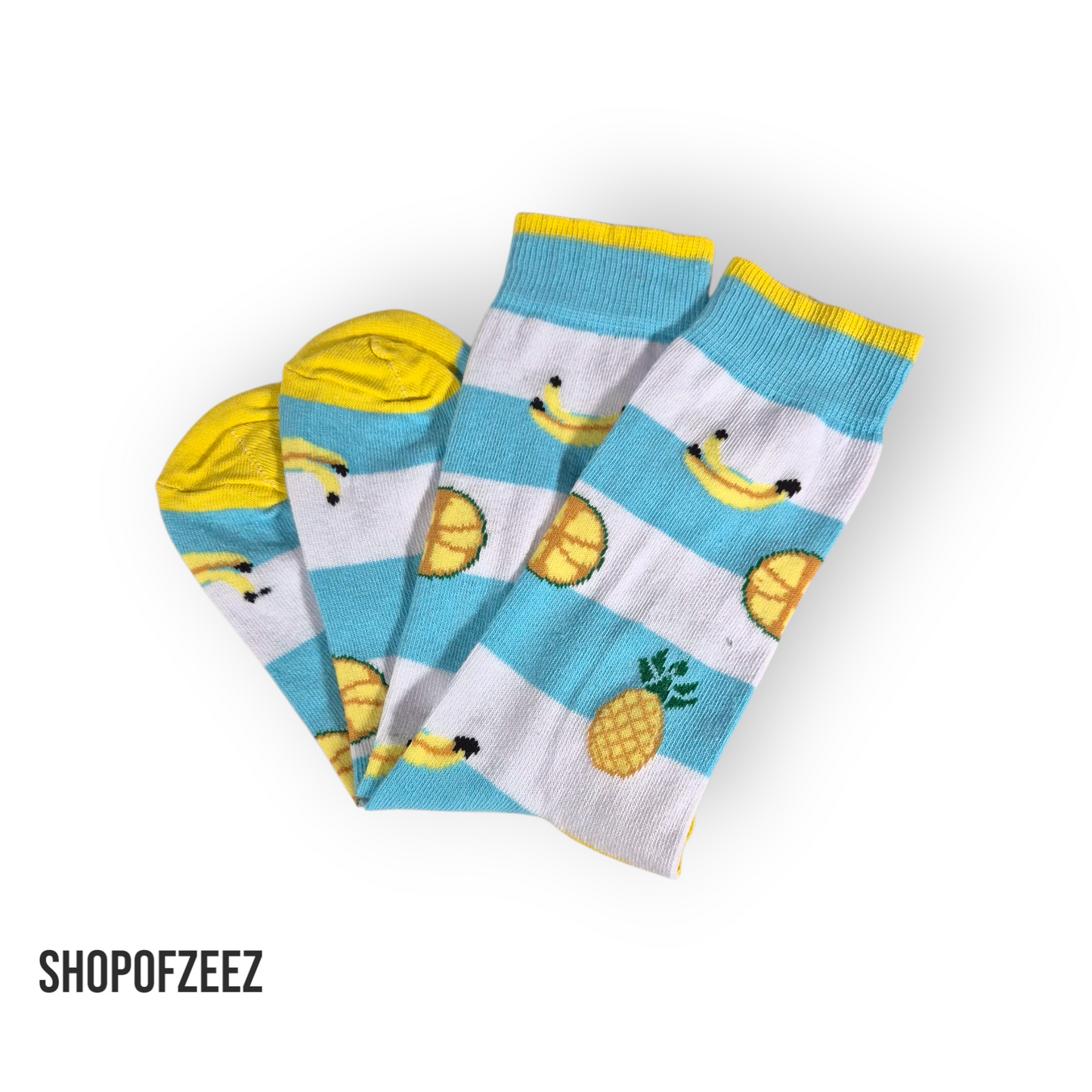 gestreifte Bananen, Ananas, Zitrone Socken, Einheitsgröße: 36-42