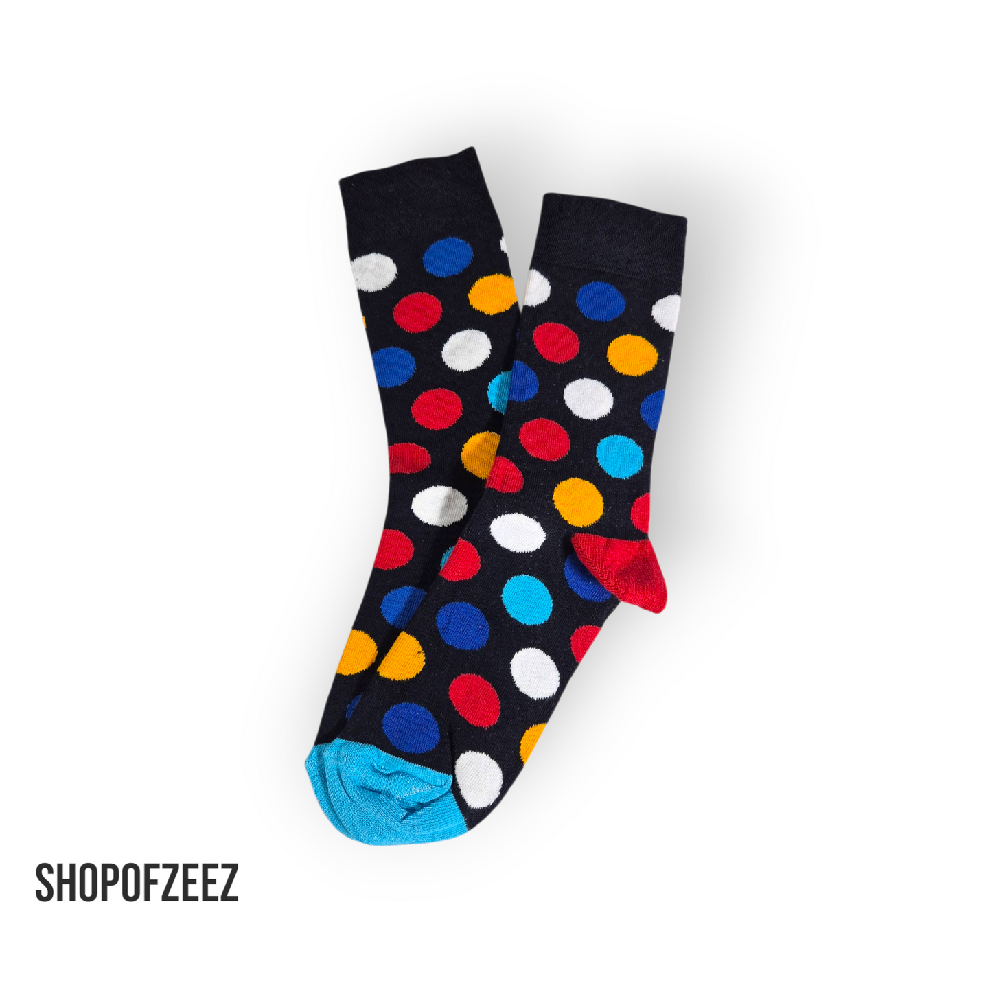 Dunkelblau mit bunten Punkten