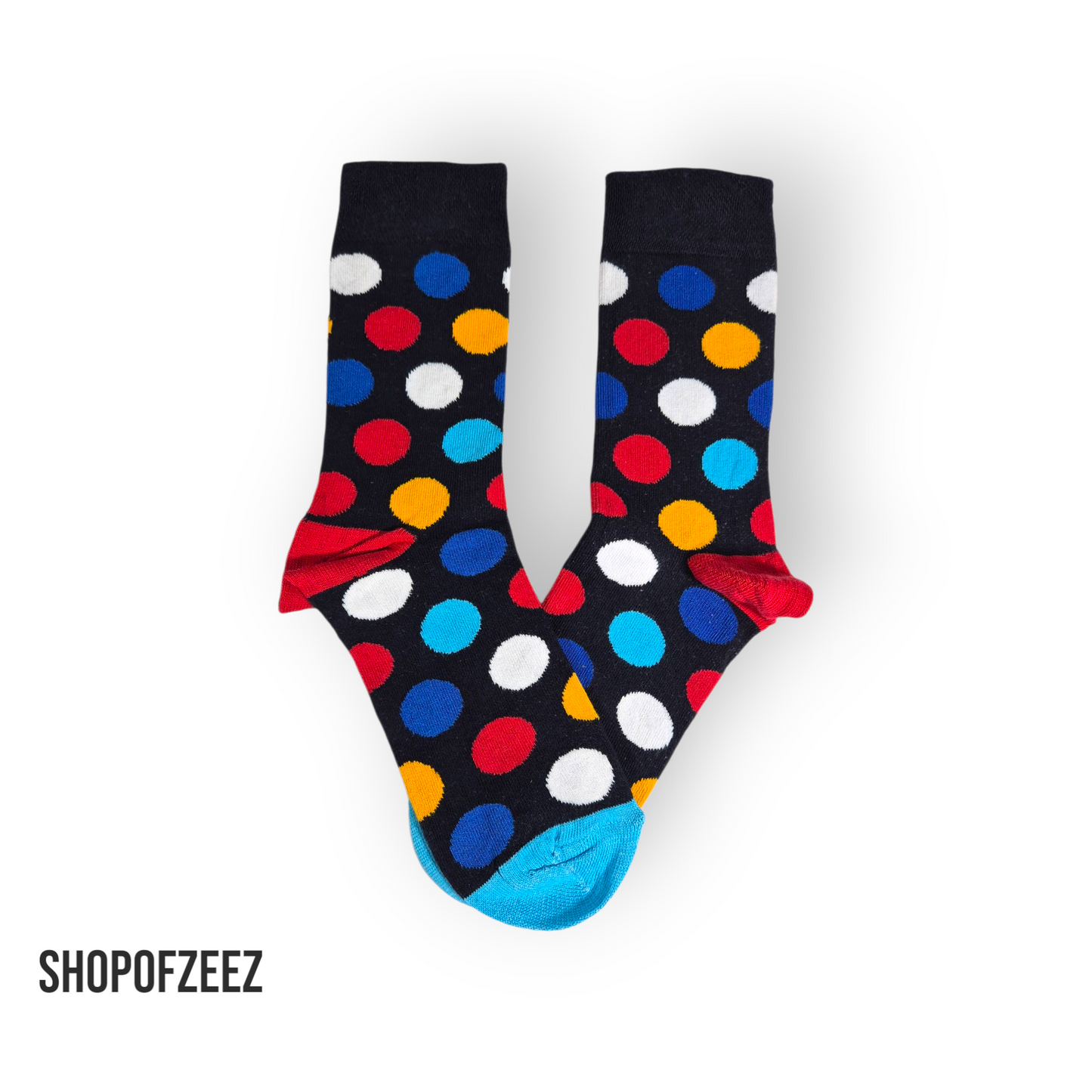 Dunkelblau mit bunten Punkten