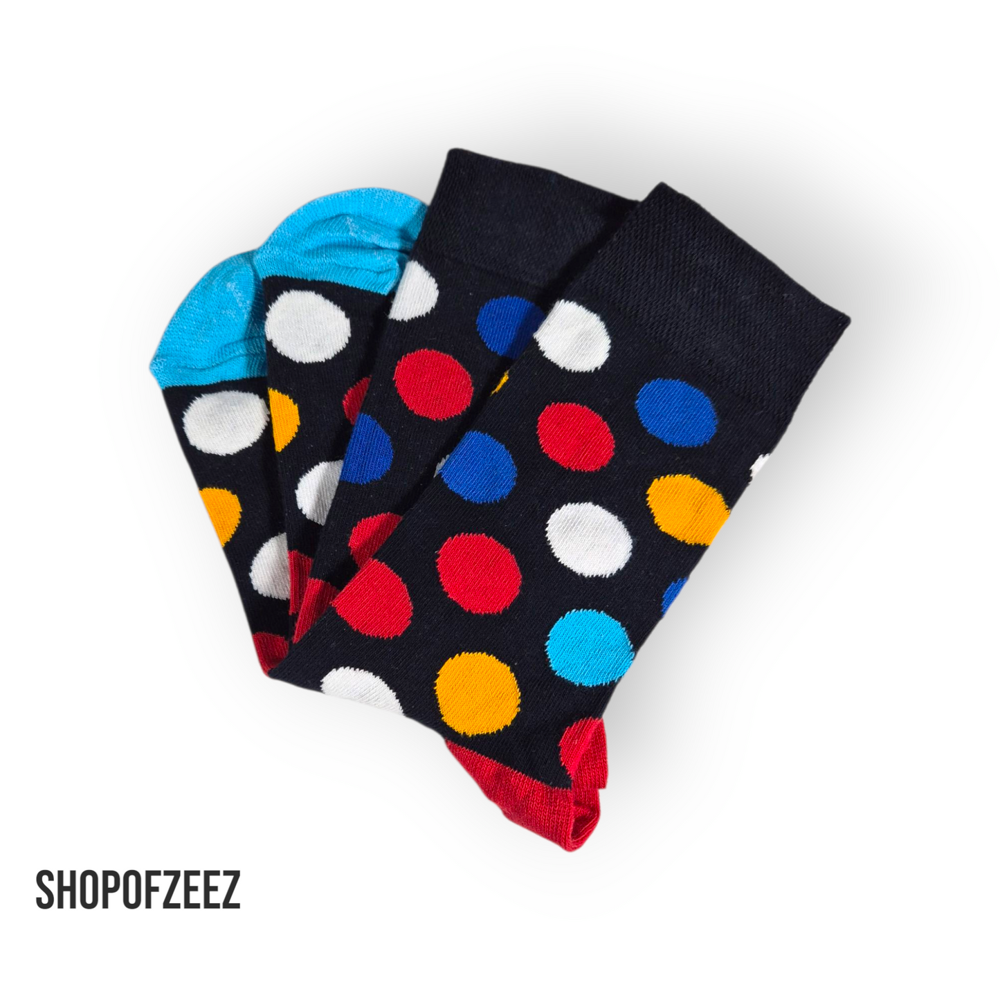 Dunkelblau mit bunten Punkten