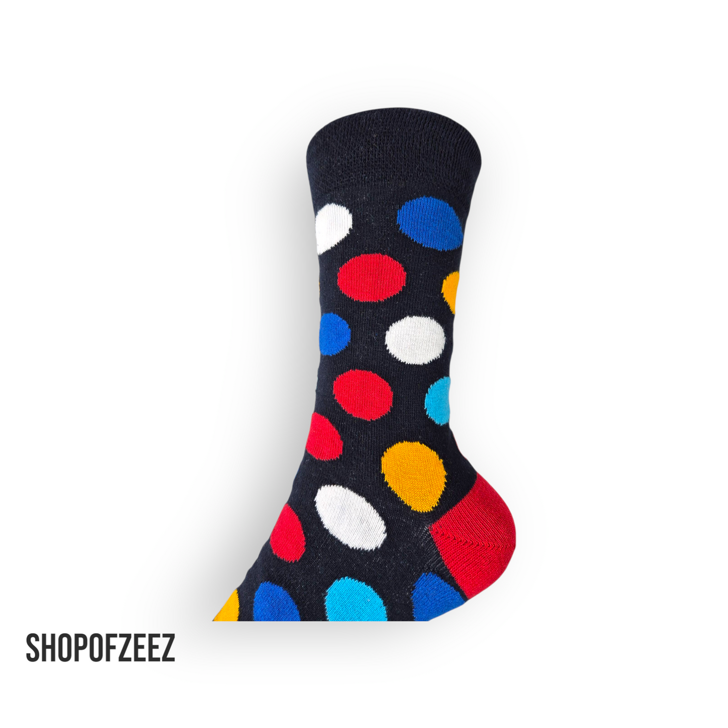 Dunkelblau mit bunten Punkten