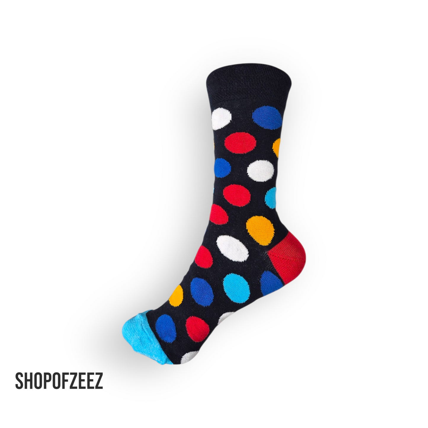 Dunkelblau mit bunten Punkten