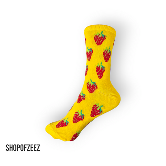 gelb Erdbeeren Socken, Einheitsgröße: 36-42